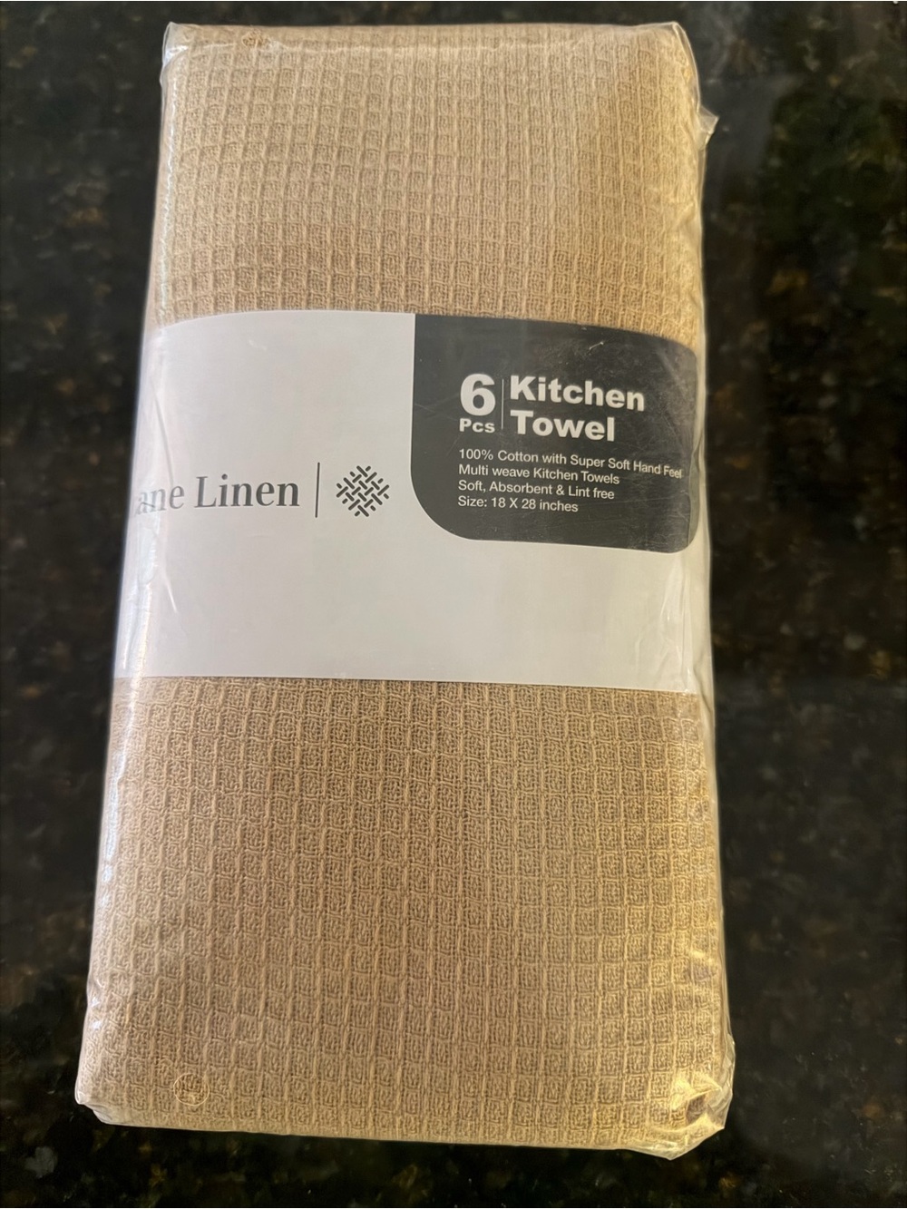 Linden Waffle-Weave Kitchen Towels in Beige - Pack of 6